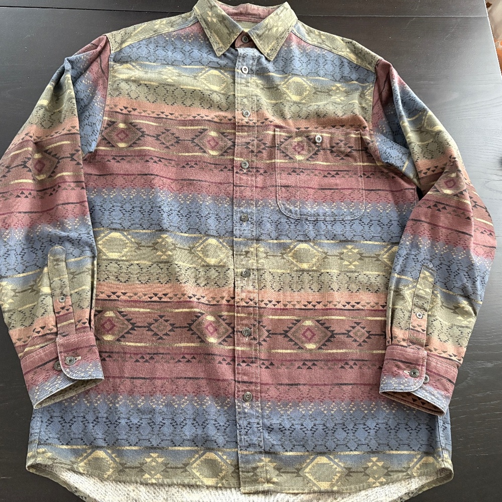 Mens Cabela's Deerskin Chamois Aztec Navajo Button Shirt Medium Long
